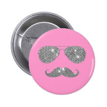 Funny Diamond Moustache With Glasses Button