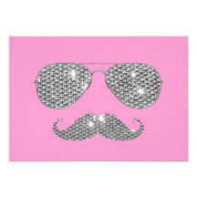 Funny Diamond Moustache With Glasses Custom Invitation