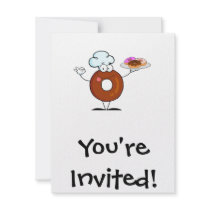 funny doughnut doughnut chef cartoon character custom invitations
