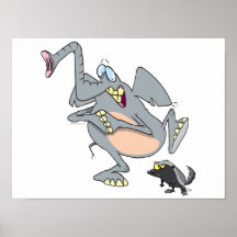funny elephant afraid of honey badger print
