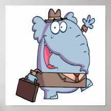 funny elephant with briefcase cartoon poster