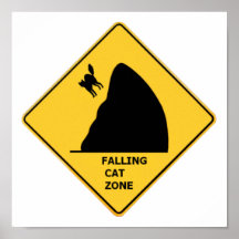 Funny Falling Cat Zone Sign Poster