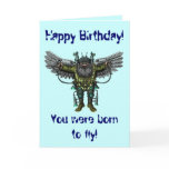 Funny flying guy happy birthday card