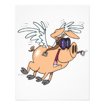 funny flying pig flyer cartoon custom invitations