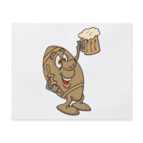 funny football cartoon holding a beer mug flyer