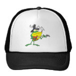 funny frog playing bass guitar froggy cartoon mesh hat