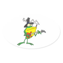 funny frog playing bass guitar froggy cartoon sticker