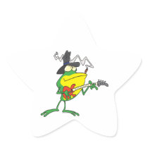 funny frog playing bass guitar froggy cartoon star sticker