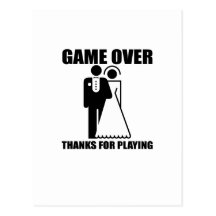 Funny, "Game Over" Wedding design Postcards