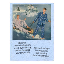 Funny Gay Yule Log Postcard