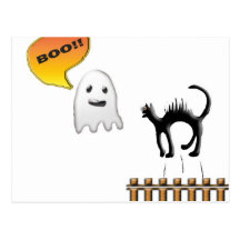 Funny Ghost Scaring Black Cat Post Card