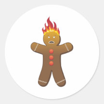 Funny Gingerbreadman on fire Round Sticker