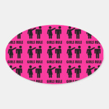 Funny Girls Rule Hot Pink Feminist Gifts Oval Stickers