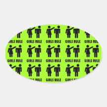 Funny Girls Rule Neon Lime Green Girl Power Oval Sticker