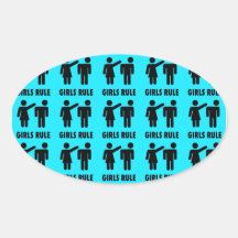 Funny Girls Rule Teal Turquoise Blue Girl Power Oval Sticker