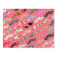 Funny Girly Colorful Pink Aztec Patterns Mustaches Postcards