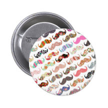 Funny Girly  Colourful Patterns Moustaches Pinback Button