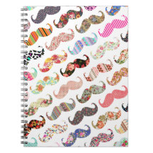 Funny Girly  Colourful Patterns Moustaches Spiral Note Book