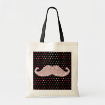 Funny Girly Pink Bling Moustache Polka Dots Patter Bags