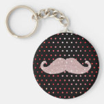Funny Girly Pink Bling Moustache Polka Dots Patter Keychains