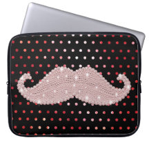 Funny Girly Pink Bling Moustache Polka Dots Patter Computer Sleeves