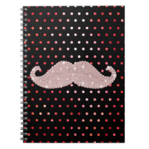 Funny Girly Pink Bling Moustache Polka Dots Patter Spiral Note Books