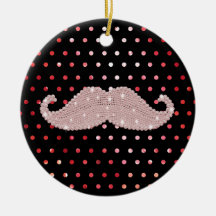 Funny Girly Pink Bling Moustache Polka Dots Patter Ornament