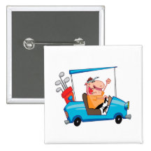 funny golfer in golf cart pinback button