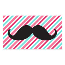 Funny handlebar moustache on pink aqua blue stripe business card template