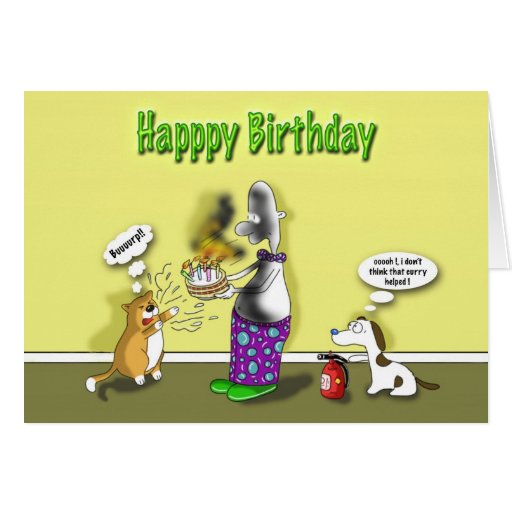 Funny happy birthday card with cake