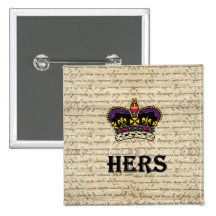 Funny hers text & crown buttons