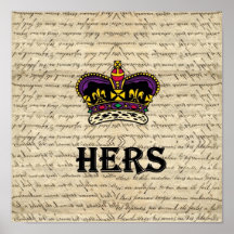 Funny hers text & crown poster