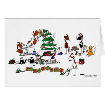 Funny Horses Decorating Pasture Cartoon Card