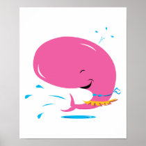 funny hula pink whale posters