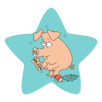 funny junk food stuffed pig with tummy belly ache sticker