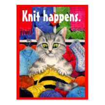 Funny knitting kitty postcard