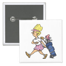 funny lady golfer cartoon graphic button