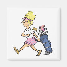 funny lady golfer cartoon graphic fridge magnet