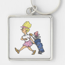 funny lady golfer cartoon graphic keychains