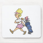 funny lady golfer cartoon graphic mousepads
