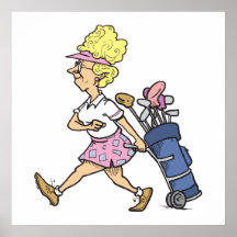 funny lady golfer cartoon graphic poster