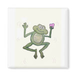 Funny Little Jumping Frog Holding Pink Heart Magnet