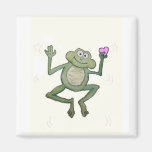 Funny Little Jumping Frog Holding Pink Heart Magnet