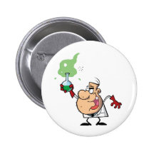 Funny Mad Scientist Holding Green Potion Pinback Buttons