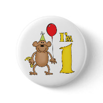 Funny Monkey 1st Birthday Pinback Button