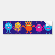 Funny Monster Party Cute Creatures on Blue Bumper Sticker