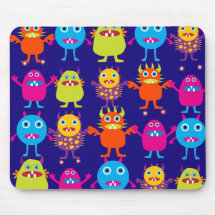 Funny Monster Party Cute Creatures on Blue Mouse Mats