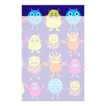 Funny Monster Party Cute Creatures on Blue Stationery Design
