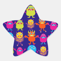 Funny Monster Party Cute Creatures on Blue Sticker