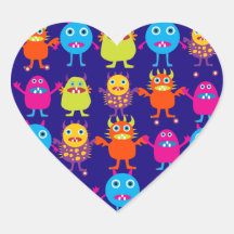 Funny Monster Party Cute Creatures on Blue Sticker